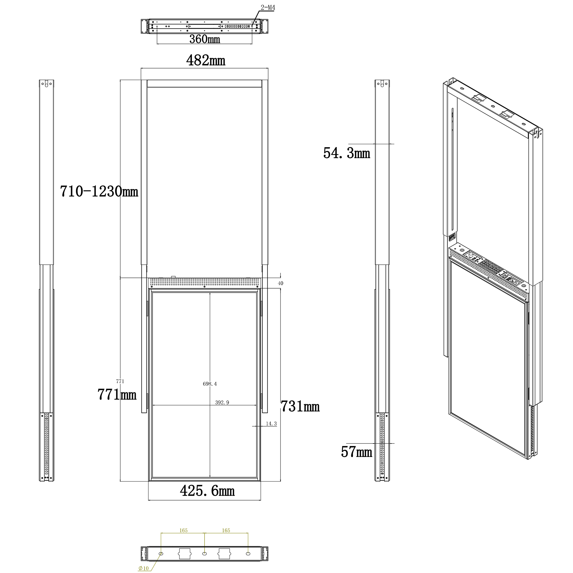 32 inch rigid bracket hanging window-facing display dimension drawing