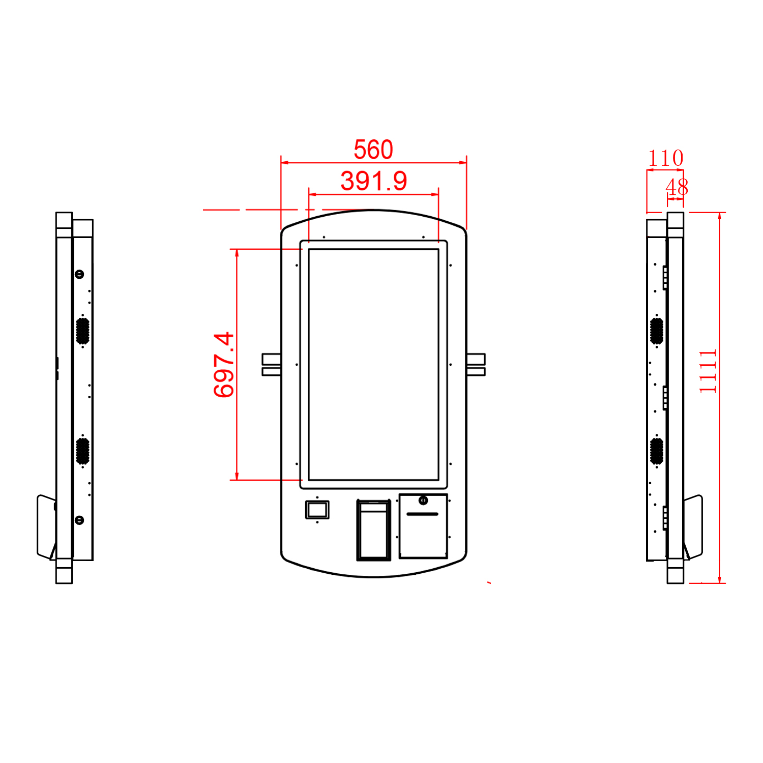 32 inch wall-mounted kiosk dimension drawing