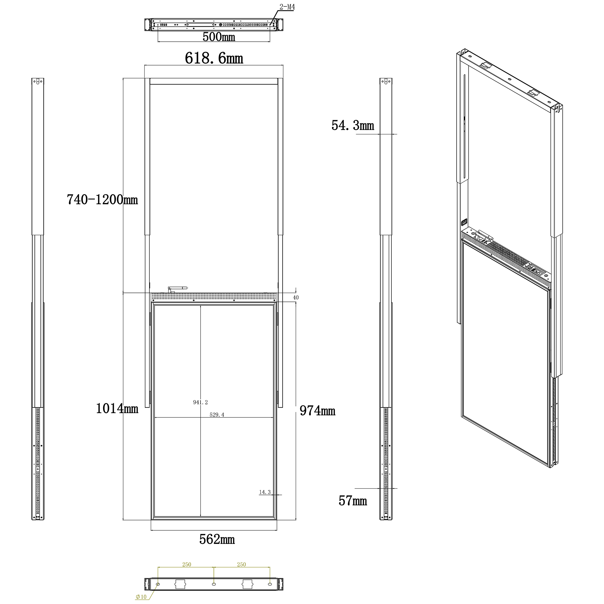 43 inch rigid bracket hanging window-facing display dimension drawing