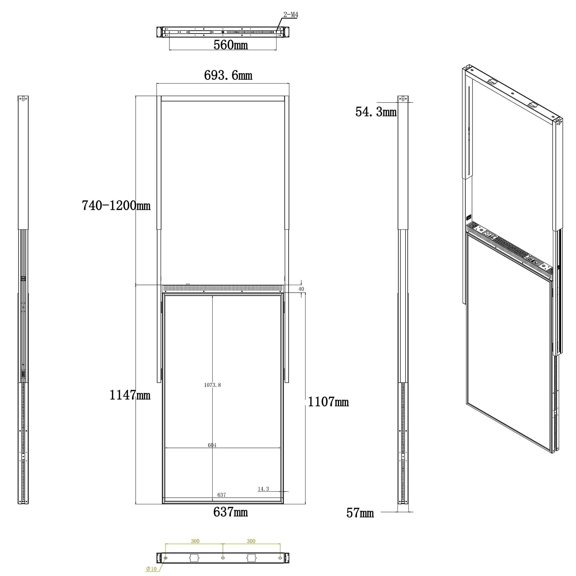 49 inch rigid bracket hanging window-facing display dimension drawing