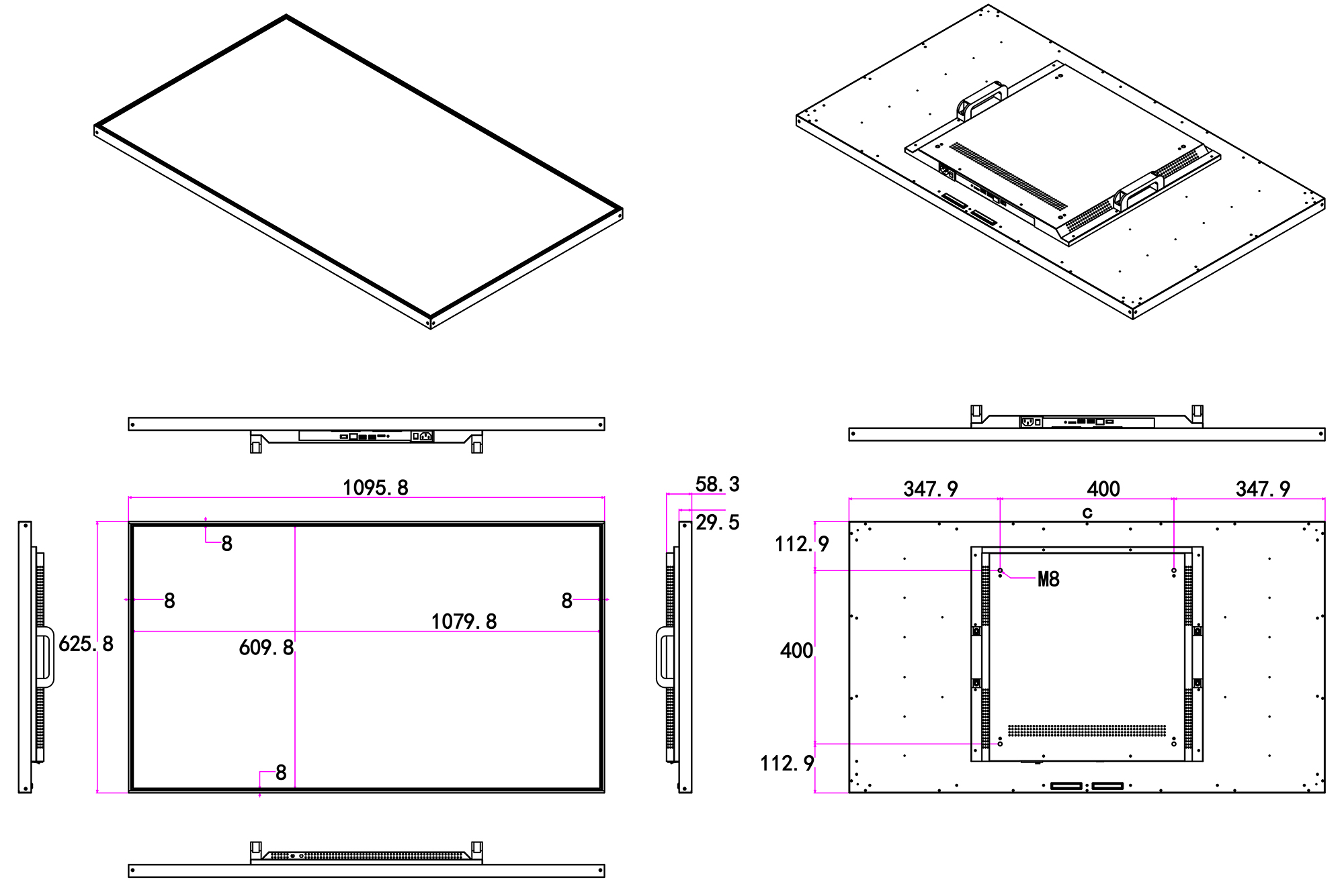49 inch indoor digital signage display dimension drawing