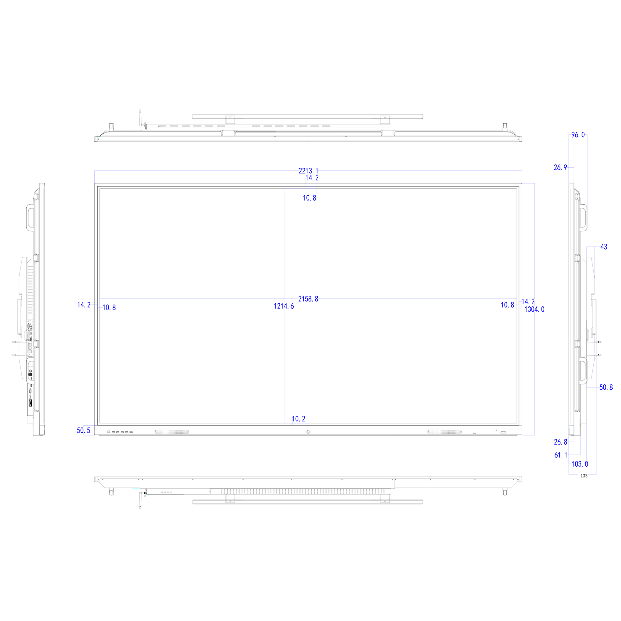 100 inch interactive digital whiteboard dimension drawing