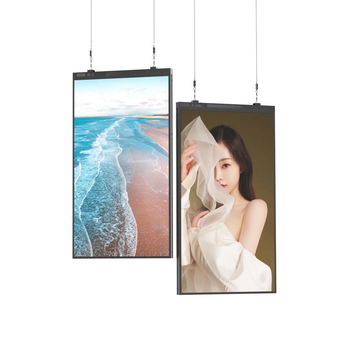 Double-side hanging window-facing display