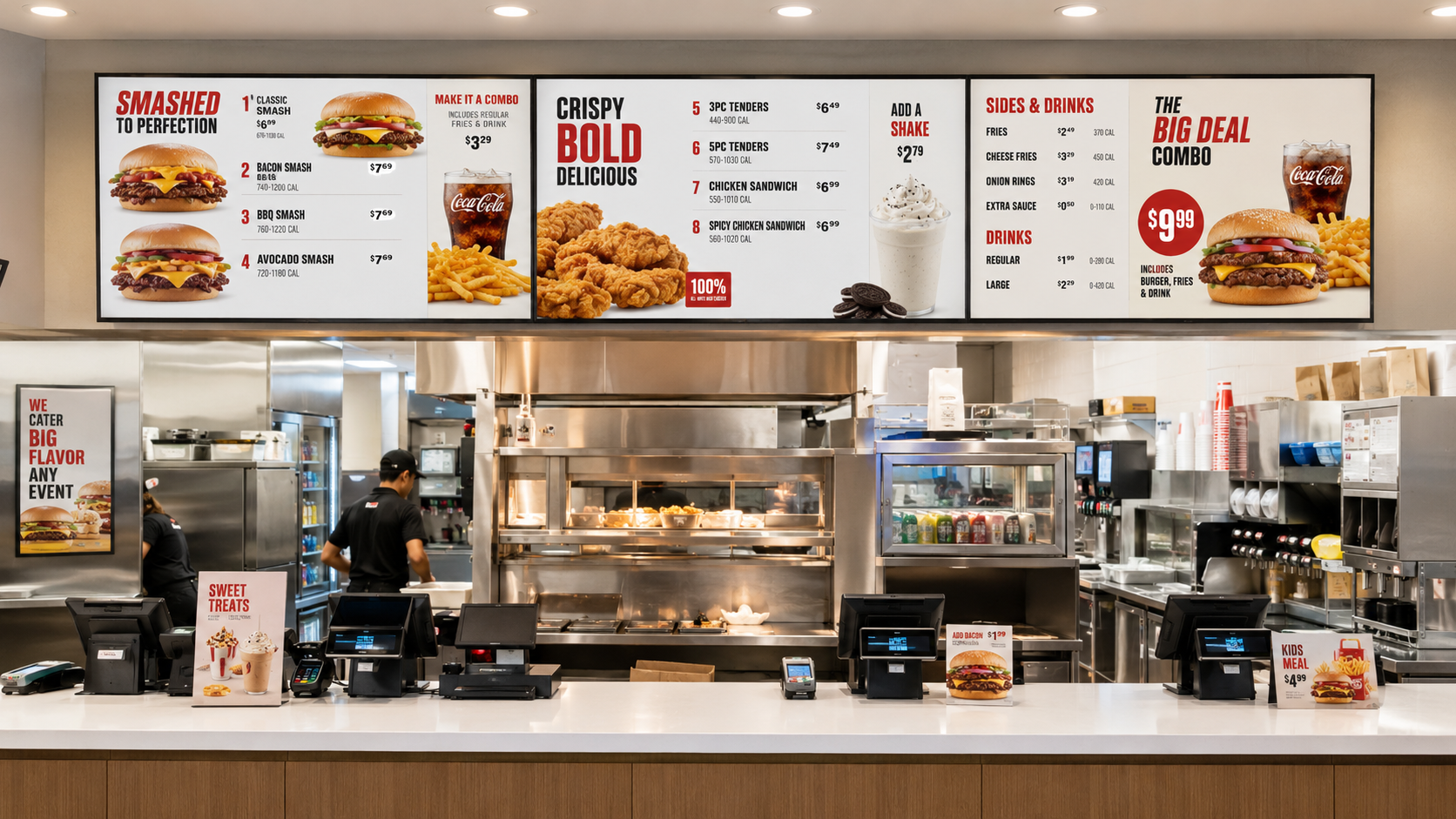 Slim-bezel indoor digital menu board display for QSR restaurants