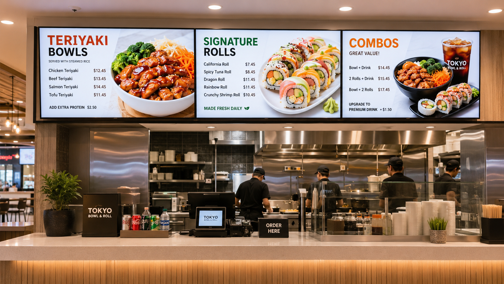 Food court counter digital menu board
