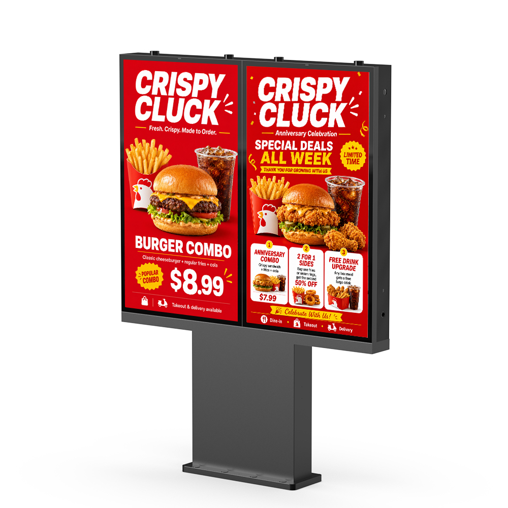 2 x 55 drive-thru menu board side view