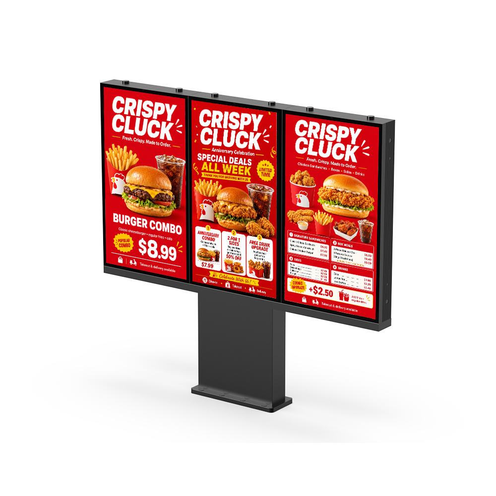 3 x 55 drive-thru menu board side view