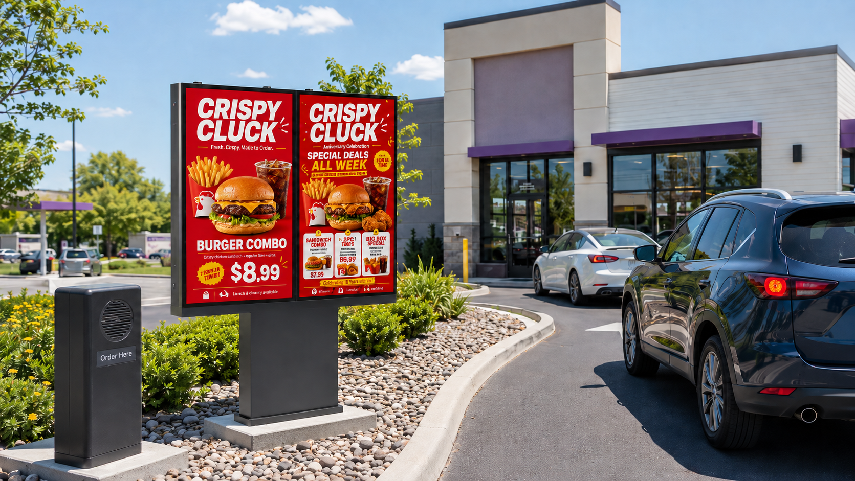 2 x 55 inch Digital Drive-Thru Menu Board