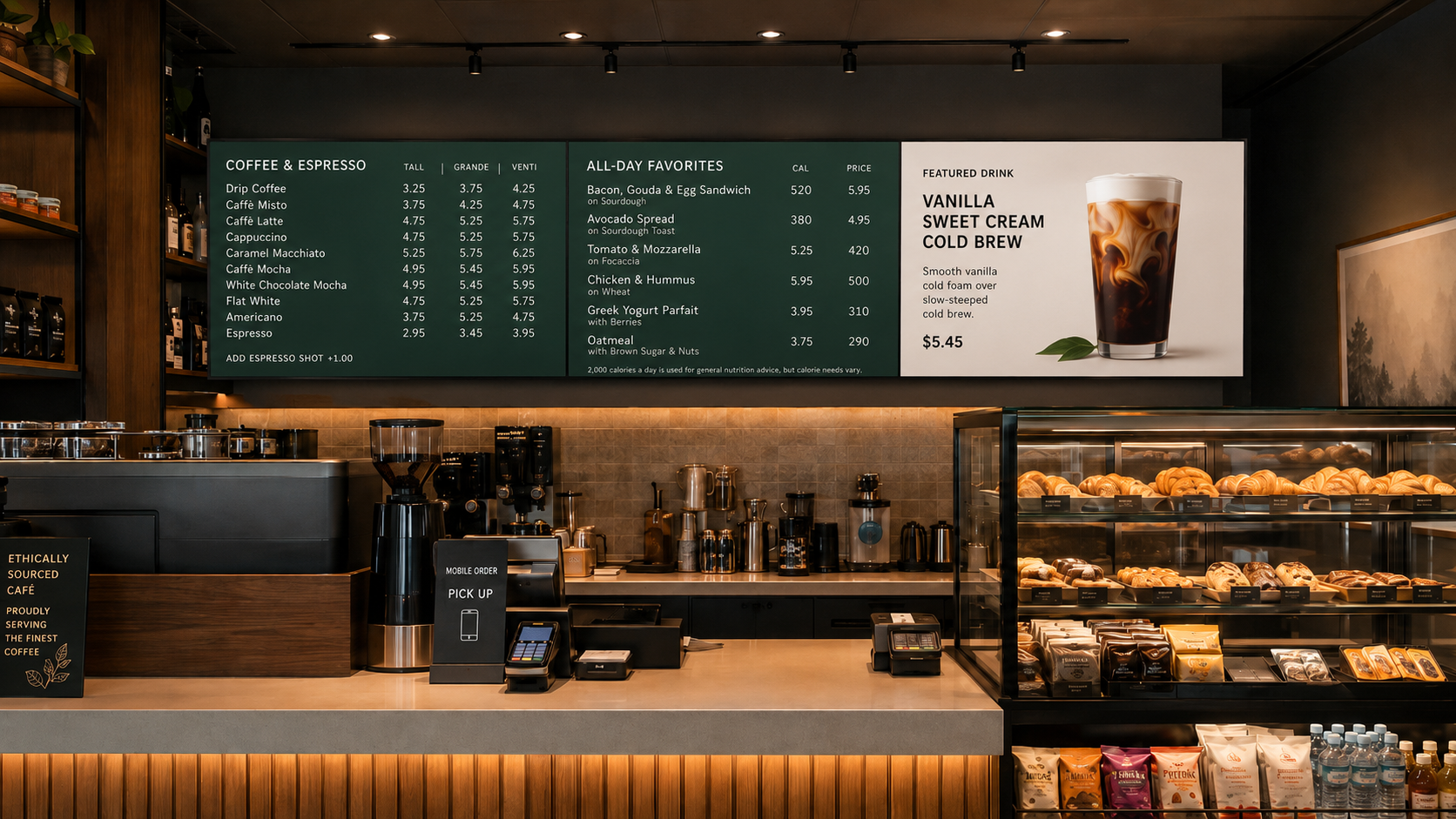 Slim-bezel digital menu board display application scene