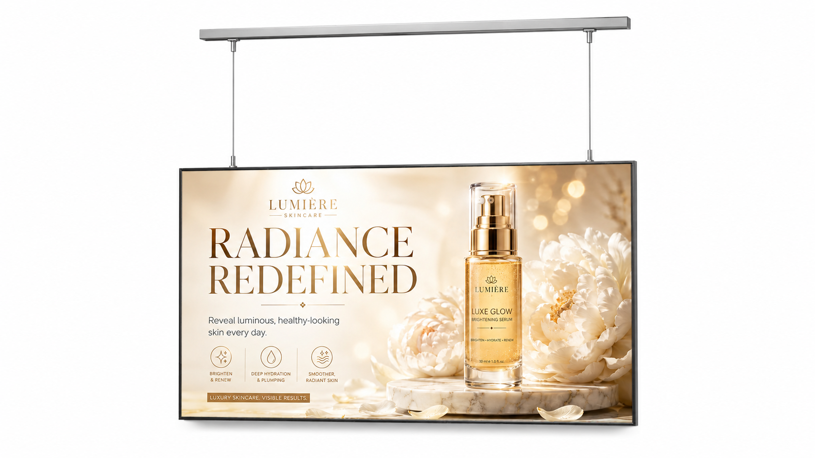 Suspended indoor digital signage display