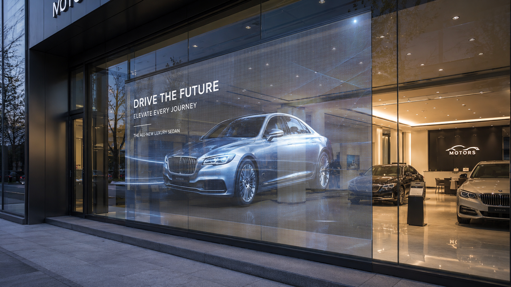 Transparent LED film display for car dealership glass curtain wall
