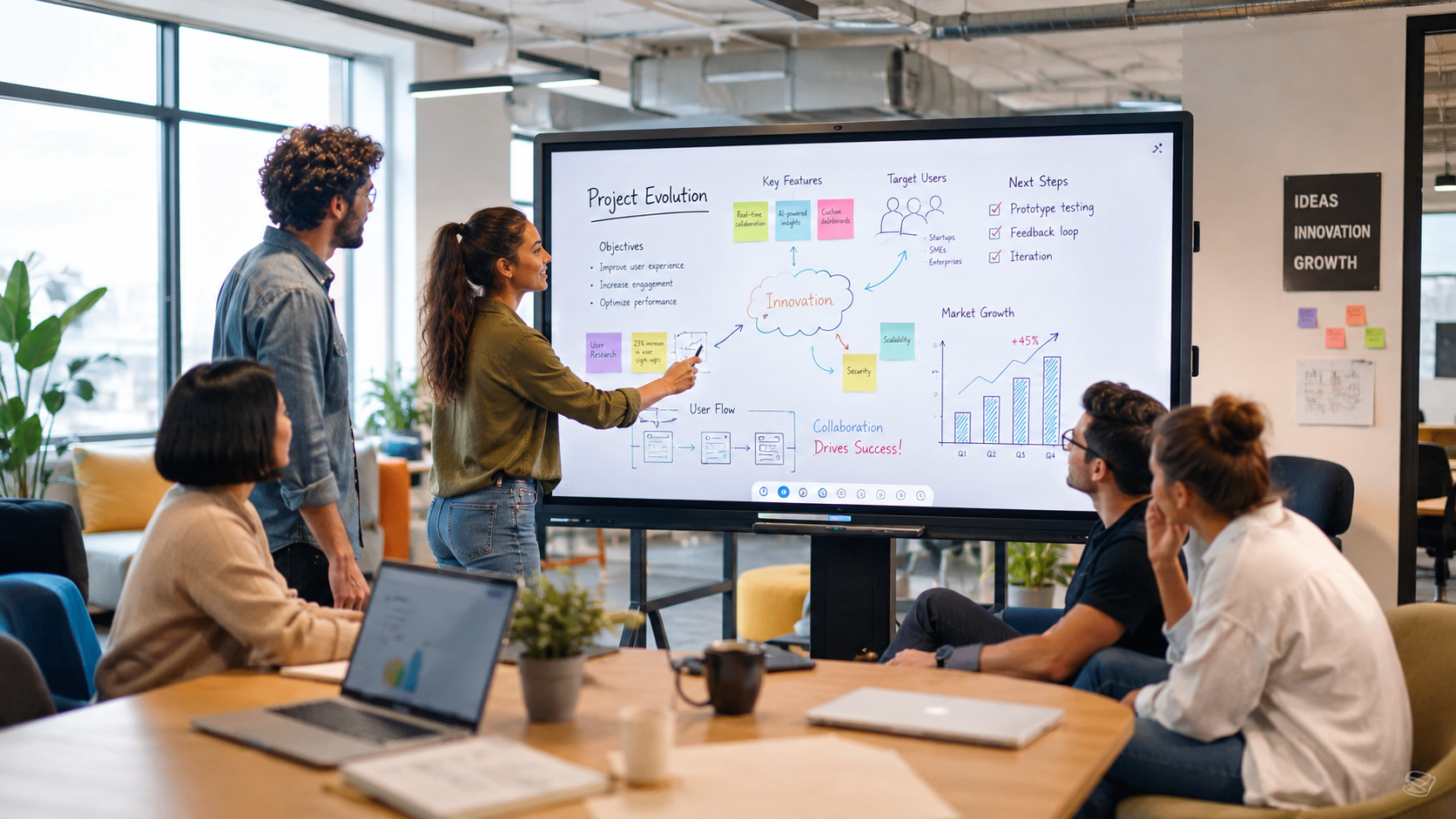 Interactive whiteboard for collaboration space